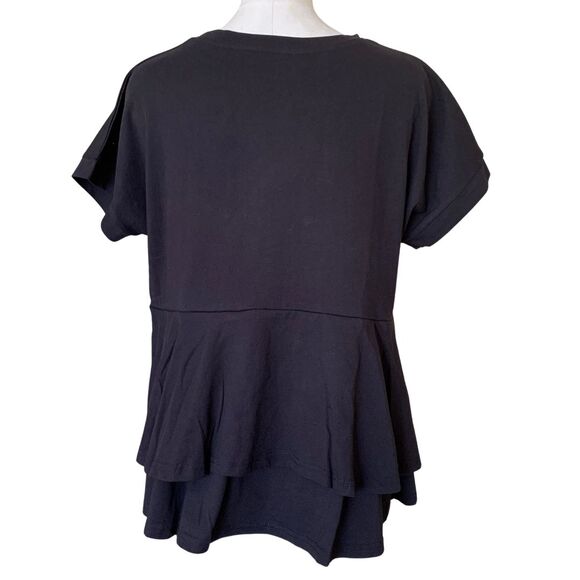 NWT Minimalist Cotton Tee with Flowy Layered Trendy Ruffle Back -Black M - Picture 3 of 7